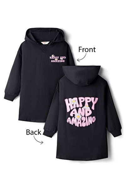 Primo Gino 100% Cotton French Terry Oversized Hooded Frock with Text Print - ...