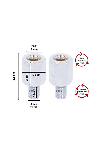 MOTOLİNAS ALT 8mm TERS DİŞ - ÜST 8mm DÜZ DİŞ AYNA UZATMA ADET
