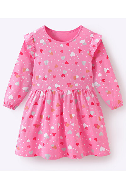 SAPS فستان مطبوع عليه قلب برقائق معدنية وأكمام طويلة - وردي