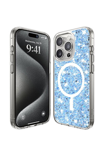 Techsuit Case for iPhone 16 Pro - Sparkly Glitter MagSafe - Blue