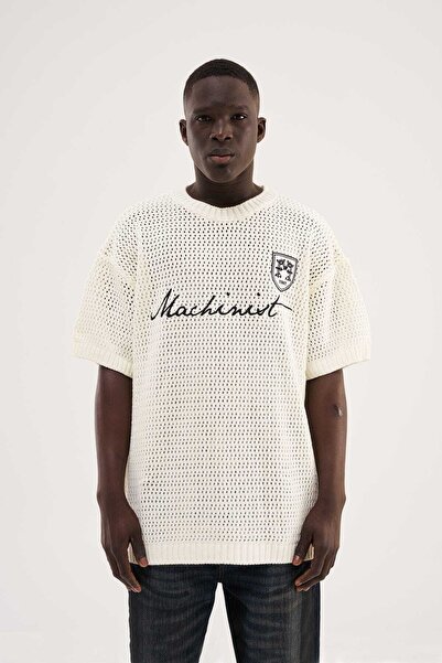 Machinist Ekru Rozet Detaylı Triko Tshirt