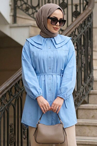 N.S NEVA STYLE Μπλε Τουνίκ Χιτζάμπ με Κουμπιά 20228M