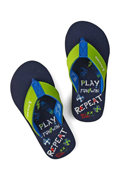 Pine kids Slip-On Flip Flops with Text Print - Navy Blue