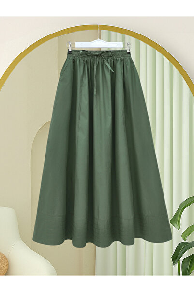 Modamorfo Fusta cu talie elastică, buzunare și cusături decorative - Verde în...
