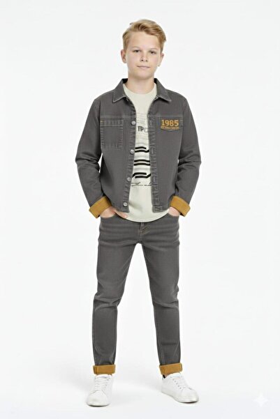 BABALİ Σετ για αγόρια 3 τεμαχίων: Τζιν μπουφάν, μπλουζάκι με στάμπα και τζιν ...