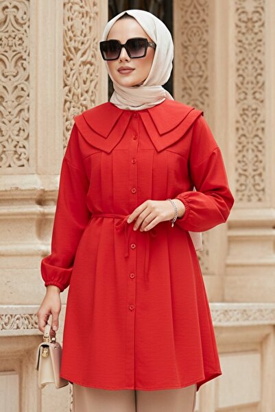 N.S NEVA STYLE تونيك أحمر محتشم بأزرار 20228K