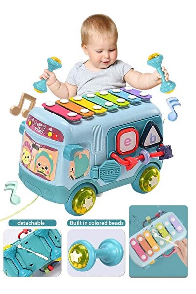 Generic لعبة حافلة الطرق للأطفال الصغار، حافلة موسيقية تعليمية 5 في 1 على طري...