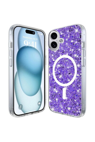 Techsuit Θήκη για iPhone 16 - MagSafe με λαμπερή γκλίτερ - Μωβ
