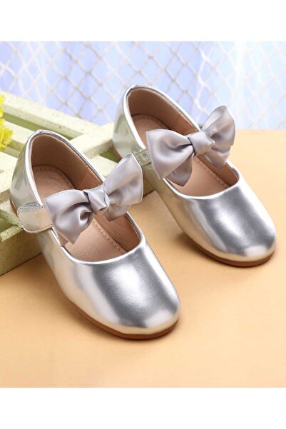 Babyoye Velcro Closure Ballerina With Bow Applique - Silver