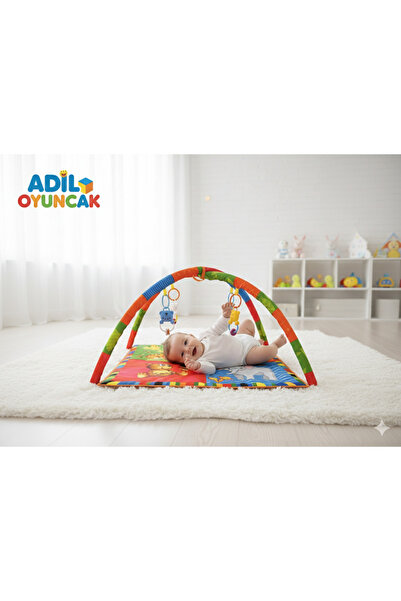 ADİL OYUNCAK Bebek Neşeli Hayvanlar Oyuncaklı Oyun Halısı Minderi