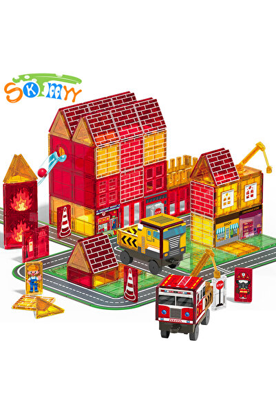 Choice Fire Magnetic Tiles Firefighting Theme Magnetic Tiles with Fire Truck ...