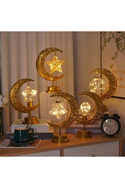 Choice 6 1pc Golden LED Iron Table Lamp Star Moon/Round Ball Ramadan Night Li...