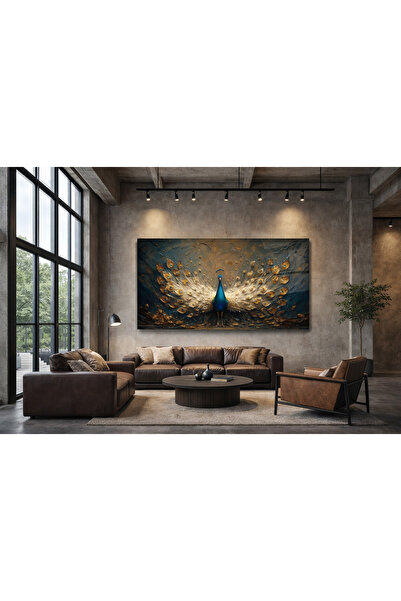 My canvas Tavus Kuşu Kanvas Tablo Büyük Boy – Altın Detaylı Modern Duvar Deko...