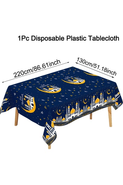 Choice 3 Eid Mubarak Tablecloth Plastic Castle Table Cover for Home 2025 Isla...