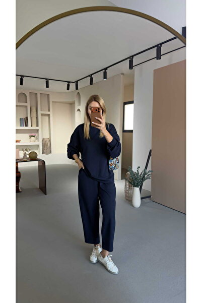 Sezgi Tekin Navy Blue Slouchy Pants Sweat Modal Set