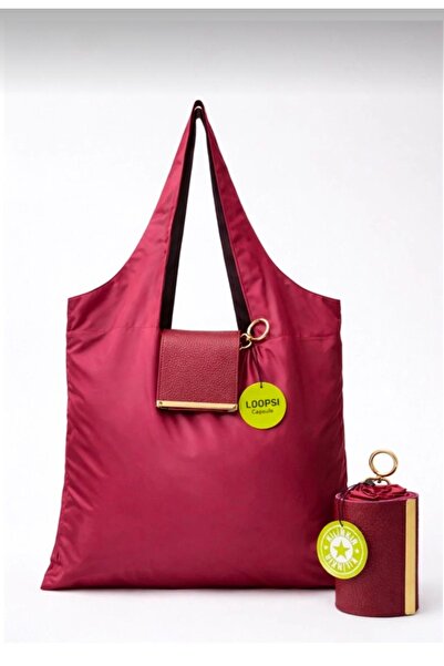 ELAY Loopsi Foldable Roll-Up Daily Grocery and Shopping Bag in Burgundy Color