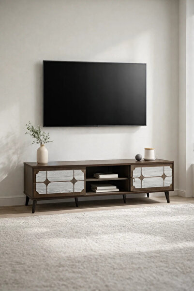 MARIA HOMES Elegant Media Console Unit TV Stand with Open Shelves and Cabinet...