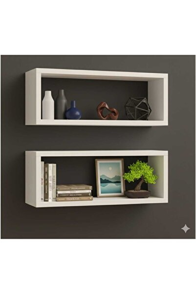 CRAFT HOUSE ART DESIGN Dekoratif İkili Kutu Duvar Rafı Seti - 50x25 cm Beyaz ...