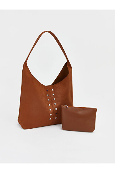 LC Waikiki Peak New Season Moka Trocley Suede Shoulder Bag and Wallet