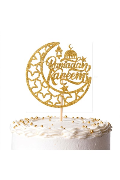 Choice Gold 1pc golden Glitter Ramadan Kareem Cake Topper, Sparkling Islamic ...