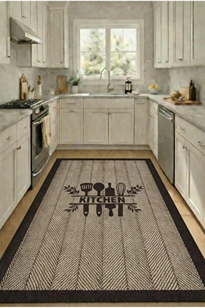 GECE HOME DİJİTAL BASKILI ÇİZGİLİ Kaymaz Taban Yıkanabilir Modern Mutfak Halı...