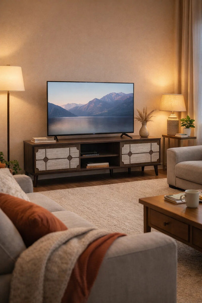 MARIA HOMES Modern Brown Wood TV Stand 160cm Media Console Entertainment Unit...