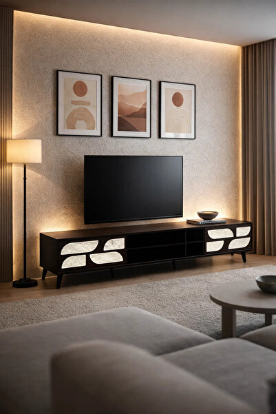 MARIA HOMES Luxury 200cm TV Table Media Stand with Patterned Doors Dark Brown...