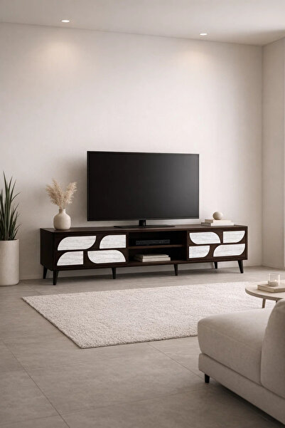 MARIA HOMES Premium 180cm TV Stand Media Unit with Artistic White Door Panels...