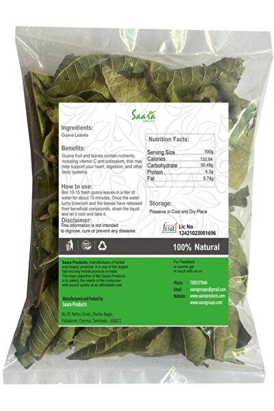 Saara HERBAL FRESH أوراق الجوافة المجففة، 100 جرام | أمروود باتي |   كوييا إي...