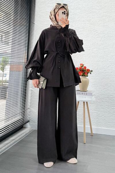 MELEK ARAZ Women's Double Suit with Pleated Sleeves and Front Buttons - Bitte...