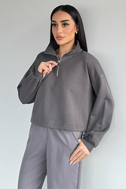 Generic Brand Women's Polo Collar Half-Zipper Embroidered Sweatshirt