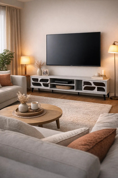 MARIA HOMES Premium 200cm TV Unit Modern Grey Media Console with Stylish Stor...