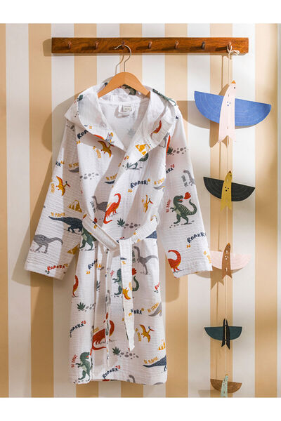LC Waikiki Nevavm Printed Hooded Boy's Bathrobe with a Difference