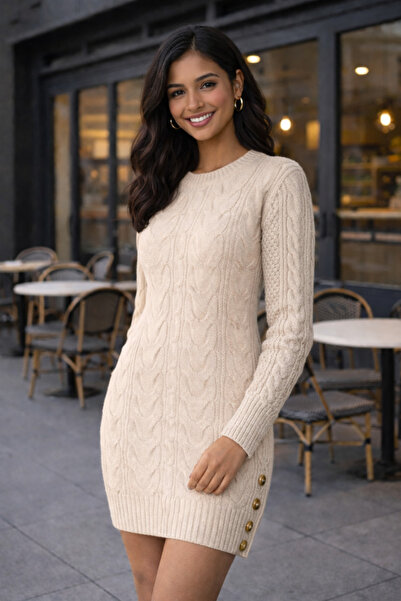 citystyle Women's Mink Knitwear Mini Dress Round Neck Hair Knit Long Sleeve B...