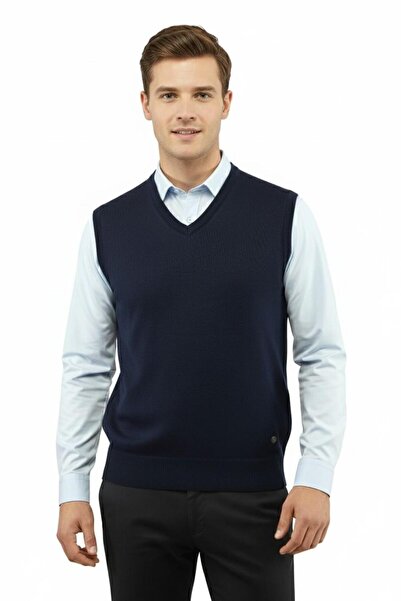 Çizgi Triko Мъжки пуловер с V-образно деколте, стоманена плетка, редовна крой...