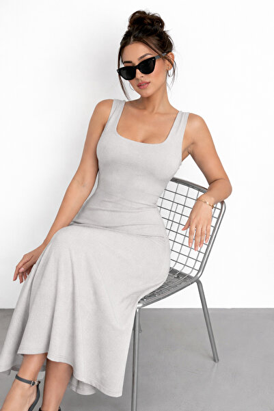 modavingo Women's Stone Soft Touch Fabric Front Back Square Neck Dress