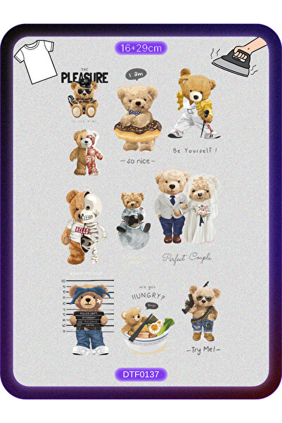 DYENOTE Ayıcık Beargraf Ütü ile Yapışan Tişört Tekstil Transfer Dtf Baskı