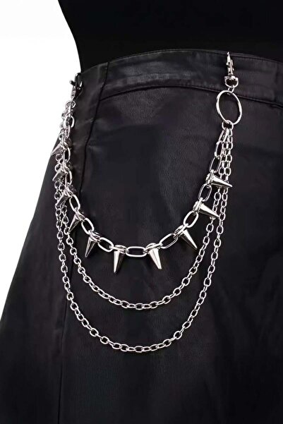 Karakedi Silver 3 Chain Spiked Punk Gothic Trouser Chain