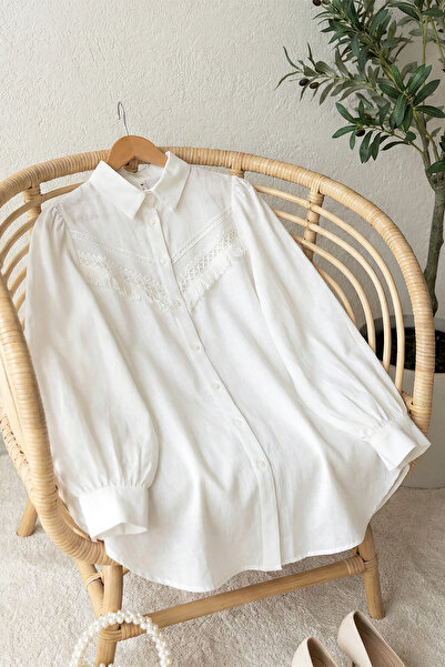 MODAQU Raw Linen Tassel Detailed Shirt - White
