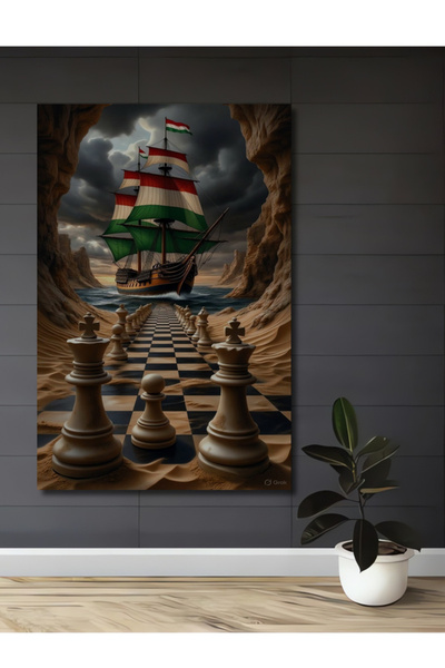 Teona Ahşap Dev Satranç Gemisi Ahşap Dekoratif Tablo Duvar Dekoru,Estetik Oda...