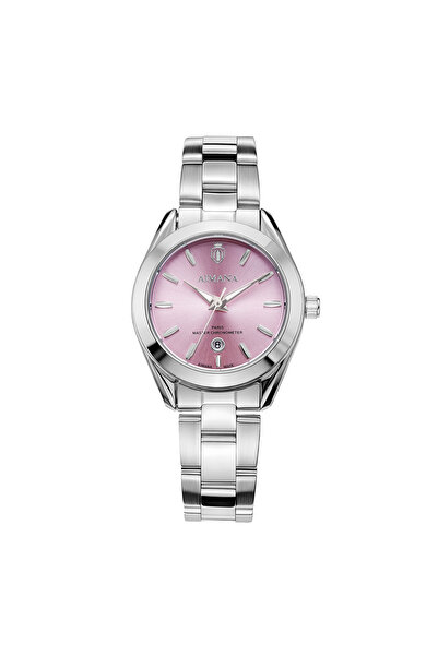 AIMANA ساعة نسائية فاخرة - مينا وردي بتصميم أشعة الشمس، سوار من الفولاذ المقا...