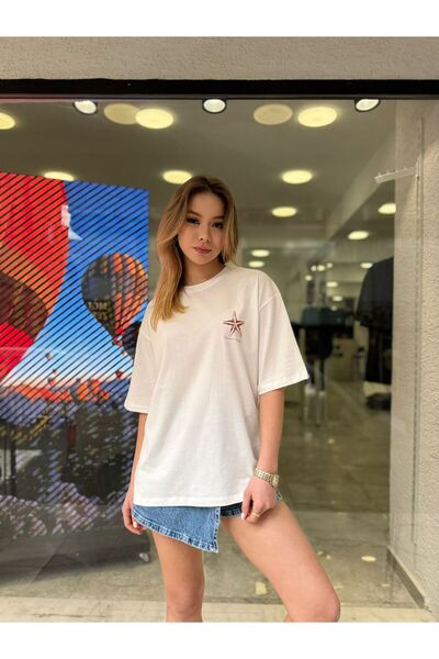 moda paketi Women's Back-Printed Oversize T-Shirt - Sea-Themed