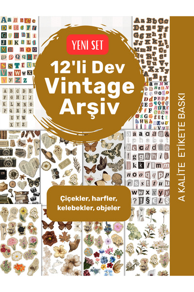 alışveriş kurdu 12'li Vintage Sticker Etiket Seti 2 - Planner Ajanda Telefon ...