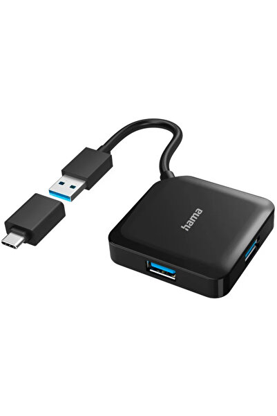 Hama Hub USB, 4 porturi, USB 3.2 Gen 1, 5 Gbit/s, inclusiv adaptor USB-C