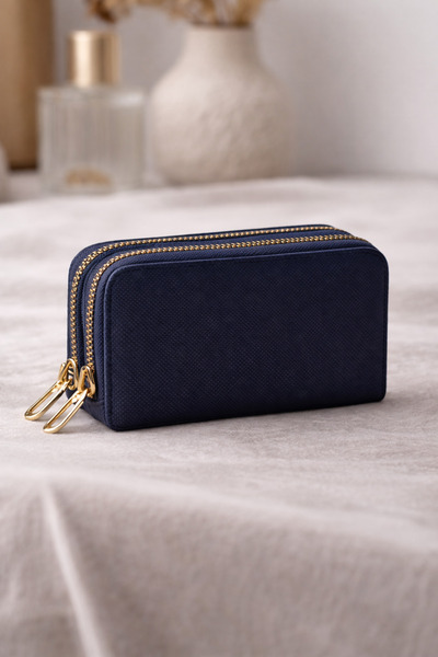 MİRALİS Çift Fermuarlı Kanvas Cüzdan