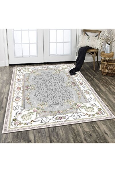 Artenova Covor floral, nuante de gri, Elis, 80x150 cm, catifelat, print digit...