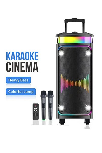 Tastech BÜYÜK BOY ÇİFT KABLOSUZ MİKROFONLU BLUETOOTH HOPARLÖR TAŞINABİLİR TEK...