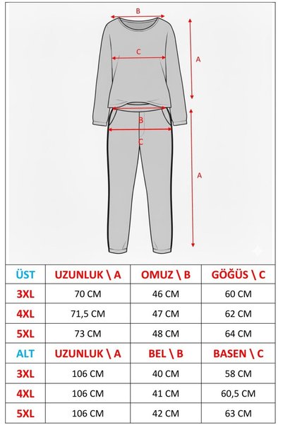 Pijamoni Sofya Large Size Long Sleeve Crew Neck Pajama Set