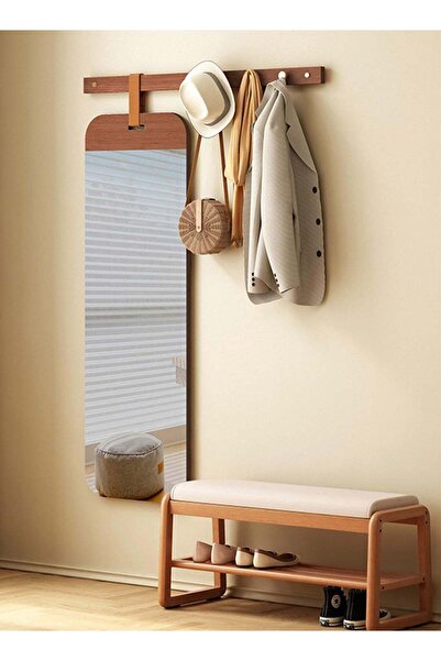 Taimi مرآة بتصميم أنيق، أبعادها 130×50×7.5 سم، بإطار خشبي وعلاقات للملابس وال...