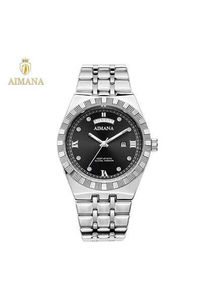AIMANA Luxury Men's Watch Black Dial, Luminous, Stainless Steel, Day & Date 3...